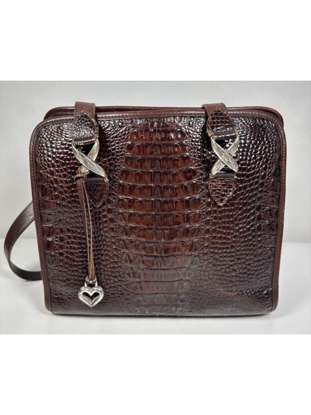 Brighton Dark Brown Alligator Embossed Leather Handbag Satchel Purse A057757